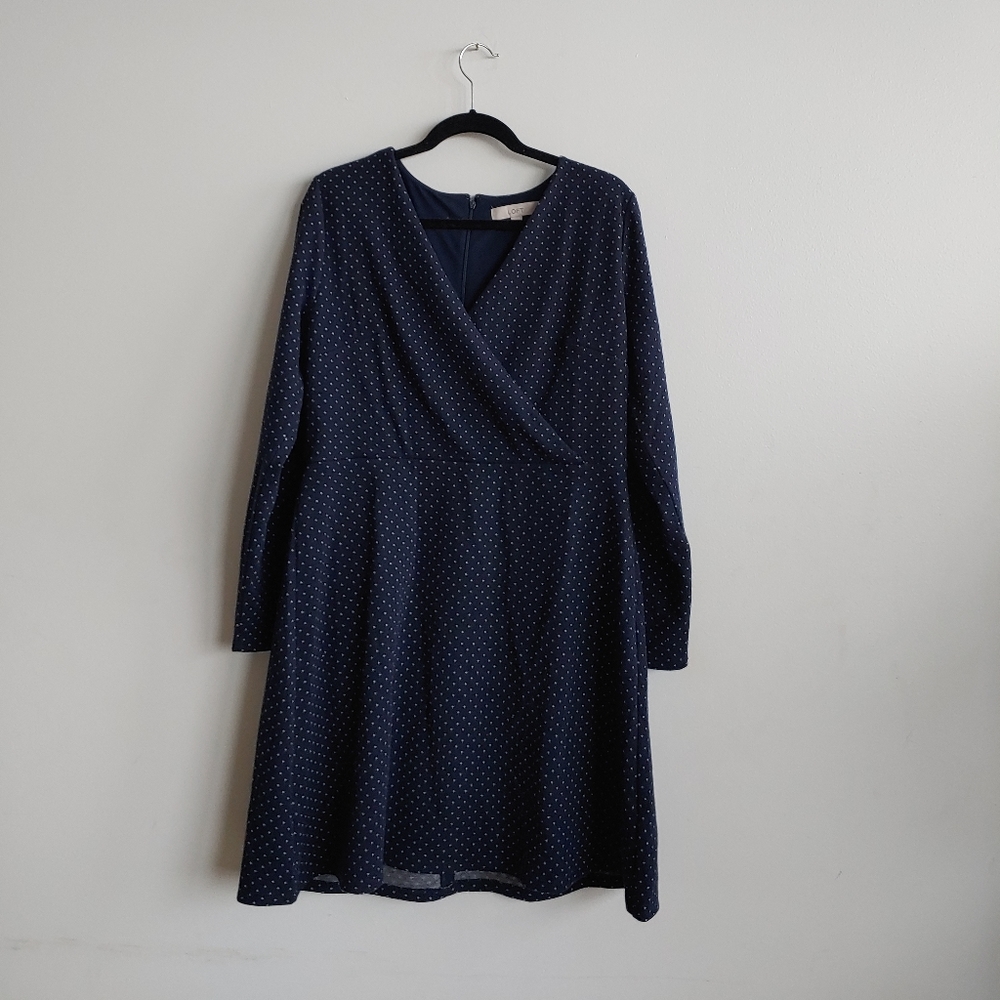 Navy polka dot loft wrap like dress ... Nwot